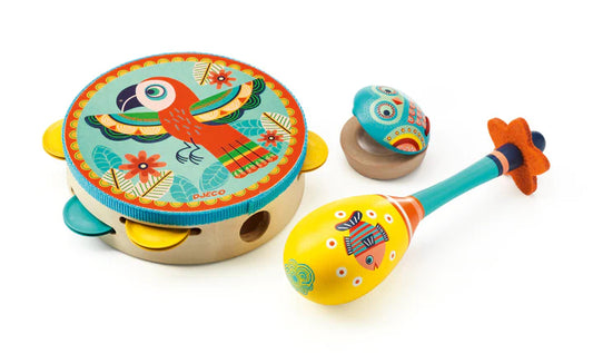 Animambo Tambourine, Maraca, Castanet Musical Instrument Set