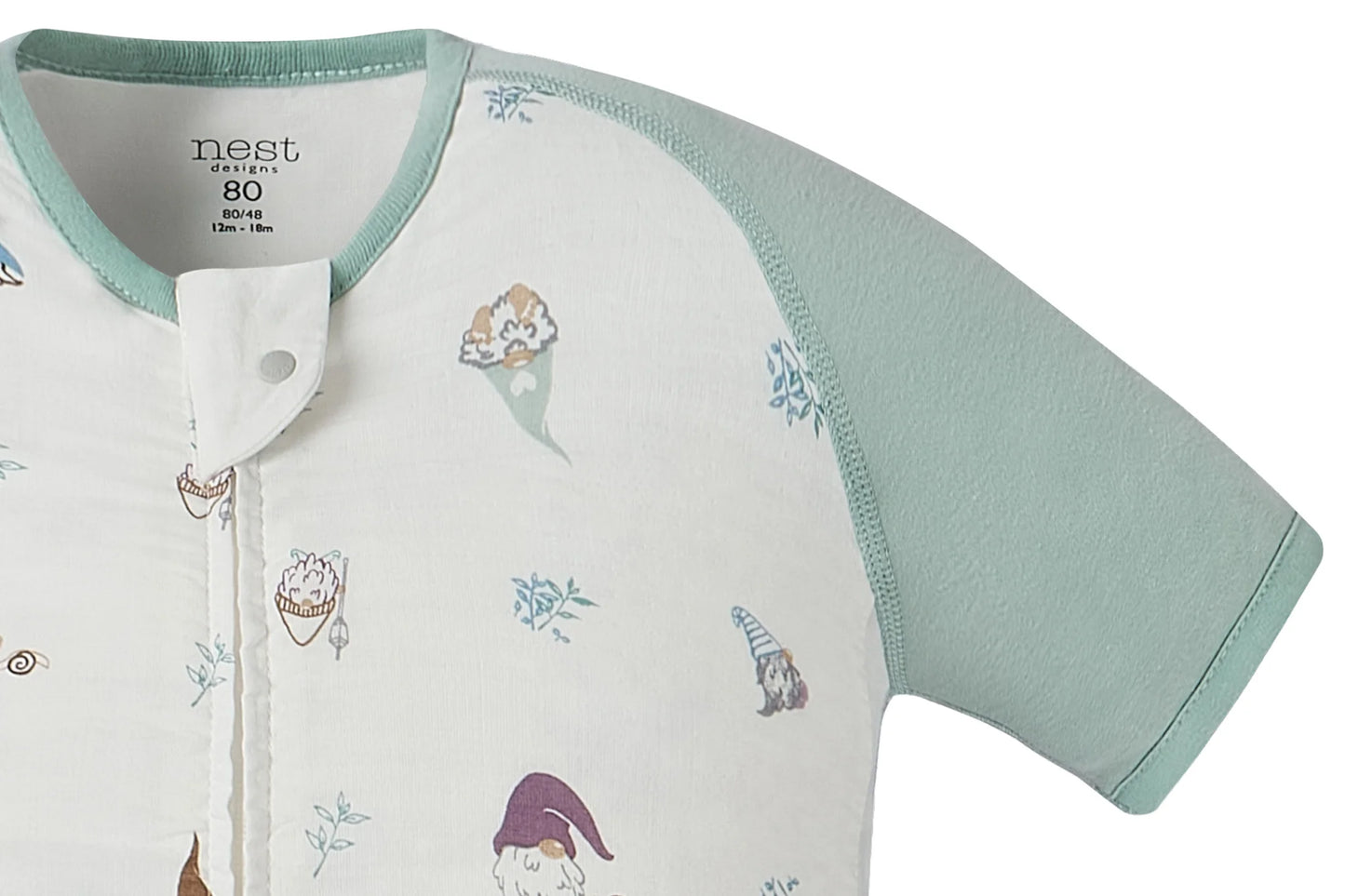 Short Sleeve Footed Sleep Bag 0.6 TOG (Bamboo Pima) - Oh Gnome!