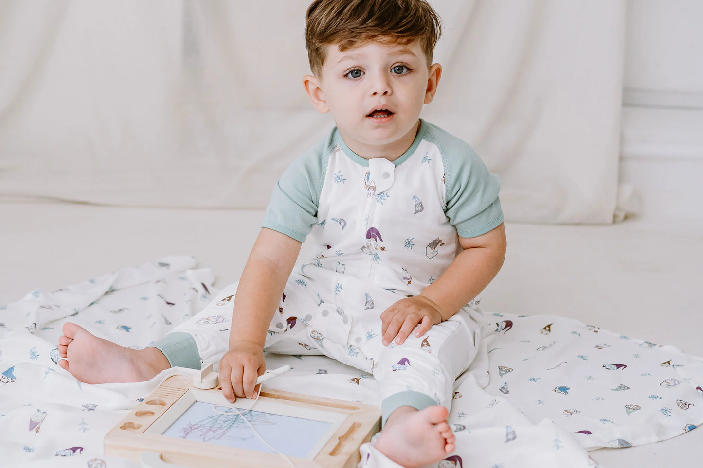 Short Sleeve Footed Sleep Bag 0.6 TOG (Bamboo Pima) - Oh Gnome!