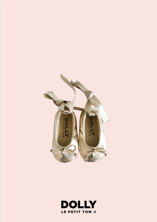 DOLLY BY LE PETIT TOM ® BABY BALLERINAS WITH RIBBONS GOLD