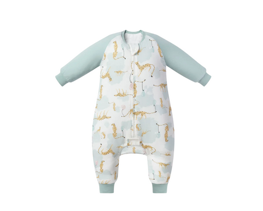 Raglan Long Sleeve Footed Sleep Bag 2.5 TOG (Bamboo) - Cheetah Party