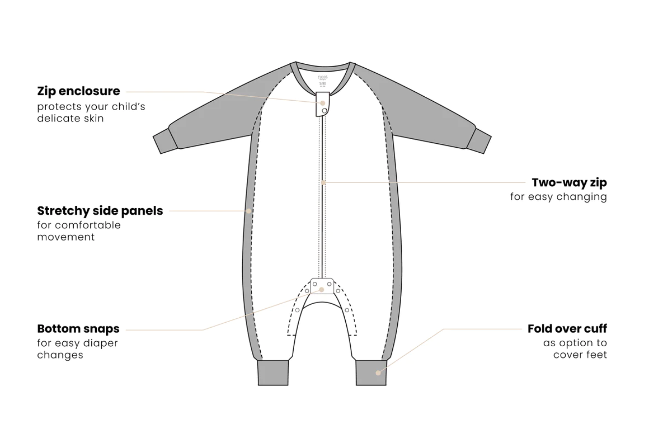 Long Sleeve Footed Sleep Bag 1.0 TOG (Bamboo) - Let's Roll!
