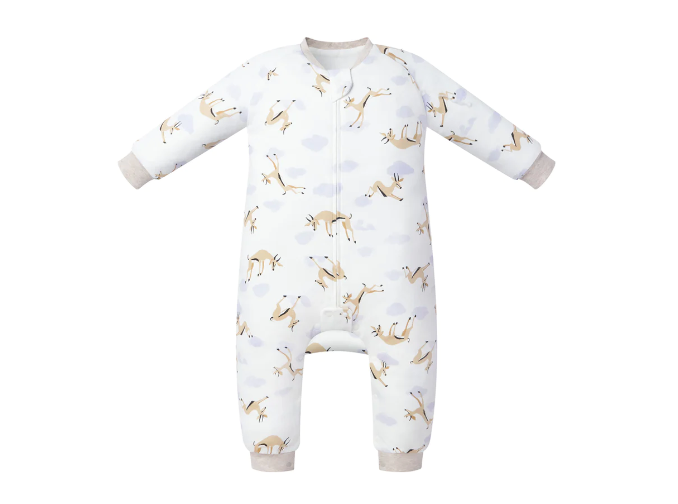 Long Sleeve Footed Sleep Bag 1.0 TOG (Organic Cotton) - Gazelle Sky
