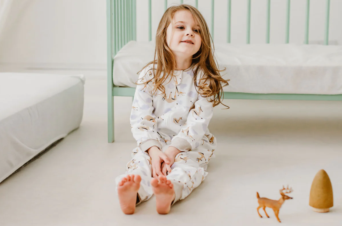 Long Sleeve Footed Sleep Bag 1.0 TOG (Organic Cotton) - Gazelle Sky