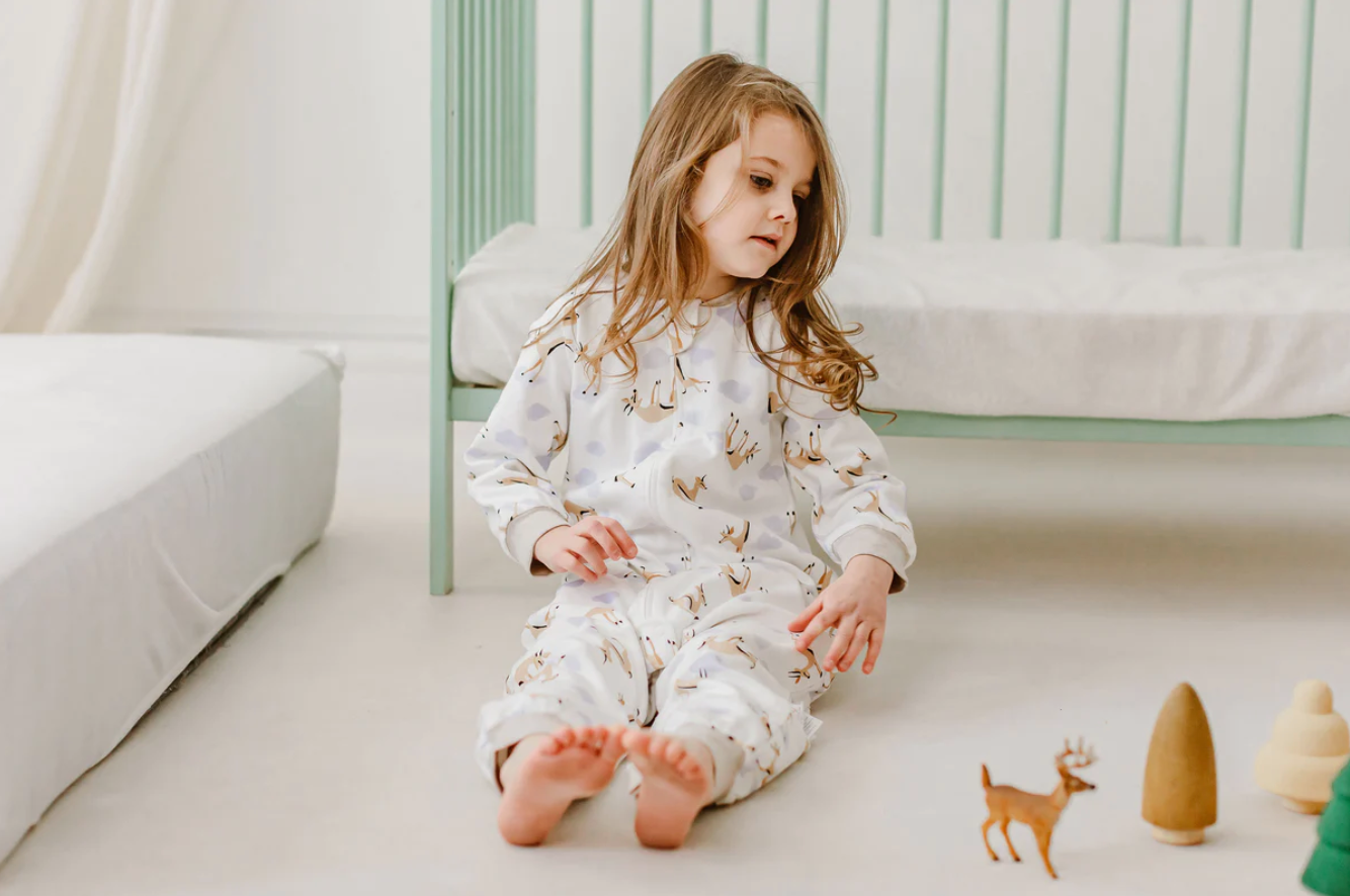 Long Sleeve Footed Sleep Bag 1.0 TOG (Organic Cotton) - Gazelle Sky