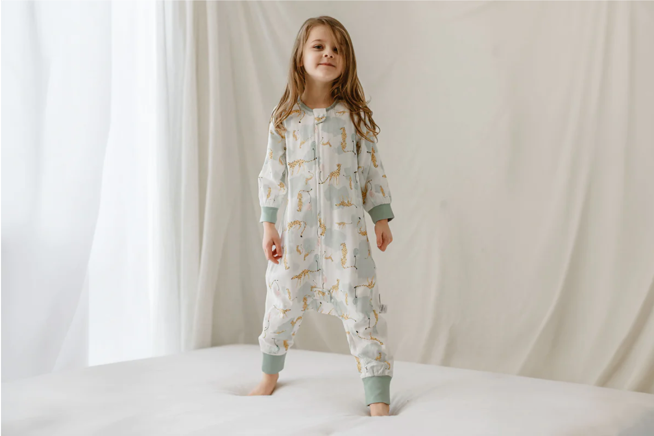 Long Sleeve Footed Sleep Bag 0.6 TOG (Bamboo Pima) - Cheetah Party
