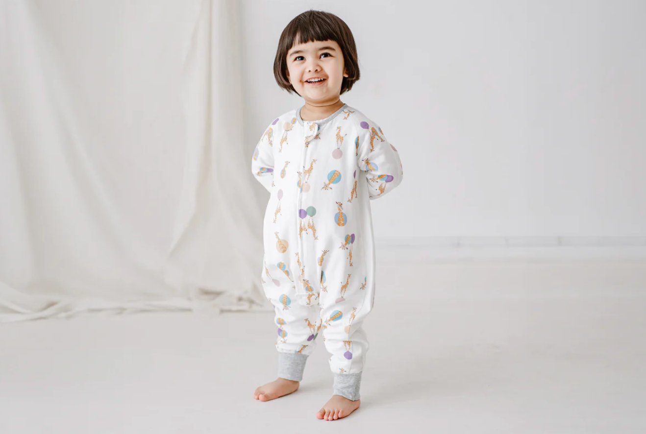 Long Sleeve Footed Sleep Bag 0.6 TOG (Bamboo Pima) - Giraffe Shapes (6-18M Only)