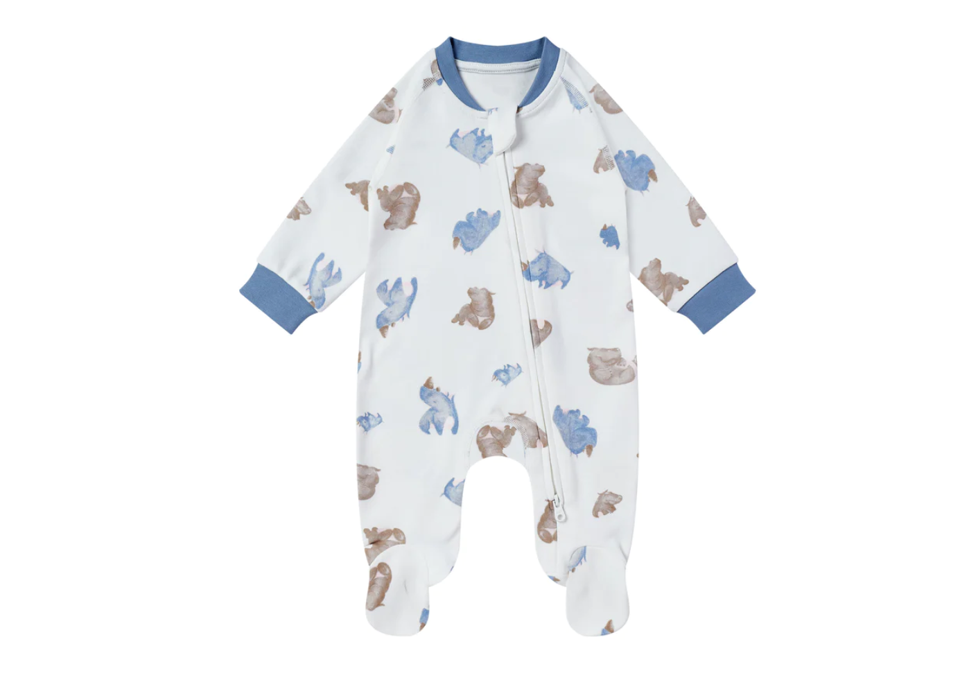 One-Piece Zip Footed Sleeper (Organic Cotton) - Rhino Hippo