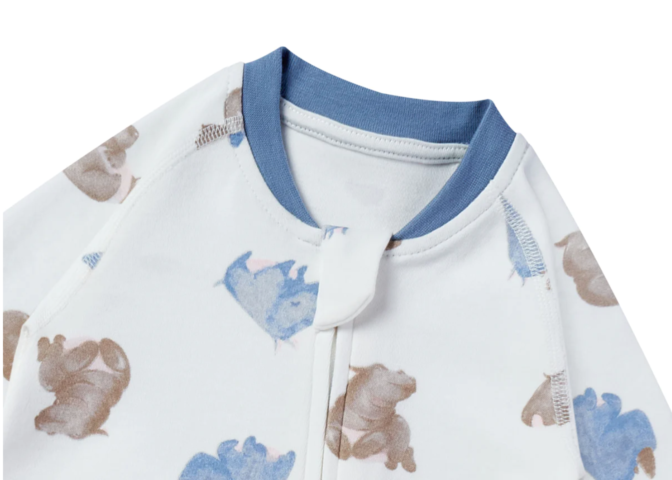 One-Piece Zip Footed Sleeper (Organic Cotton) - Rhino Hippo