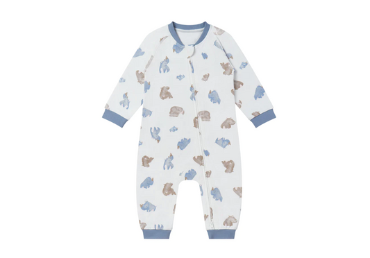 One-Piece Zip Footless Sleeper (Organic Cotton ) - Rhino Hippo