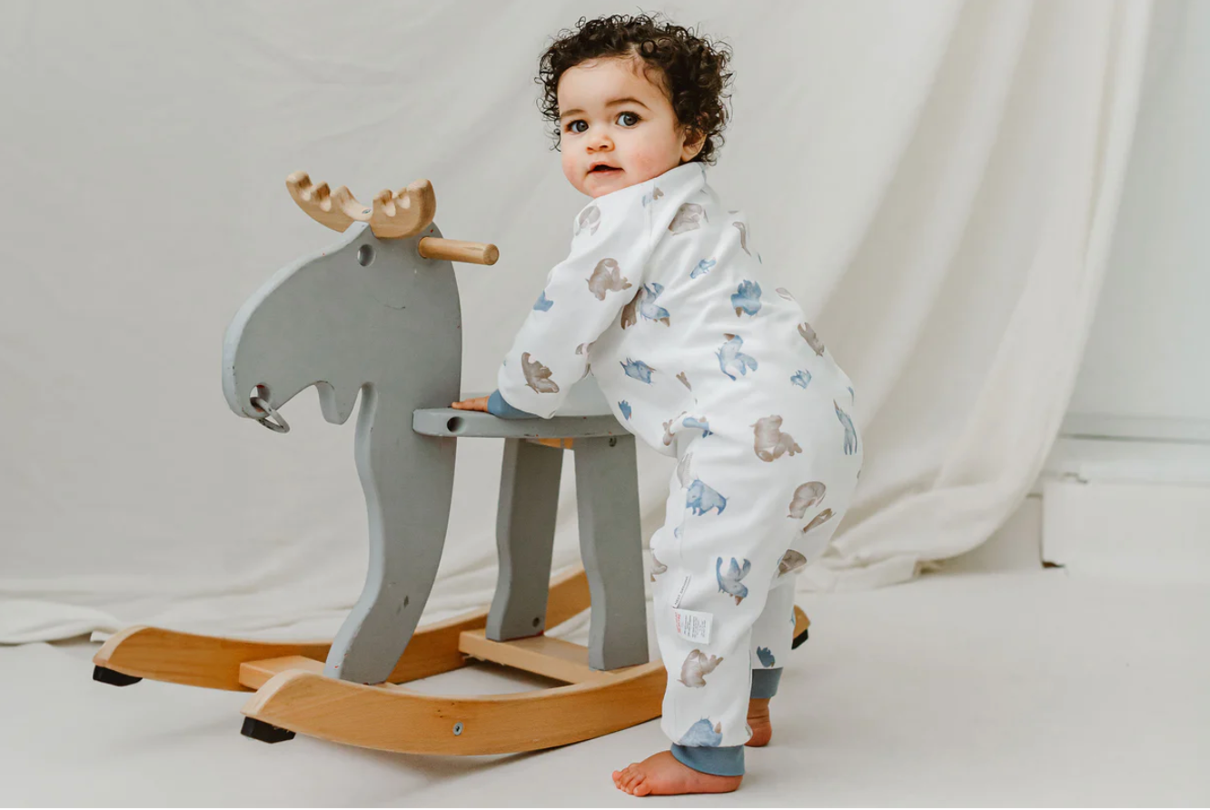One-Piece Zip Footless Sleeper (Organic Cotton ) - Rhino Hippo