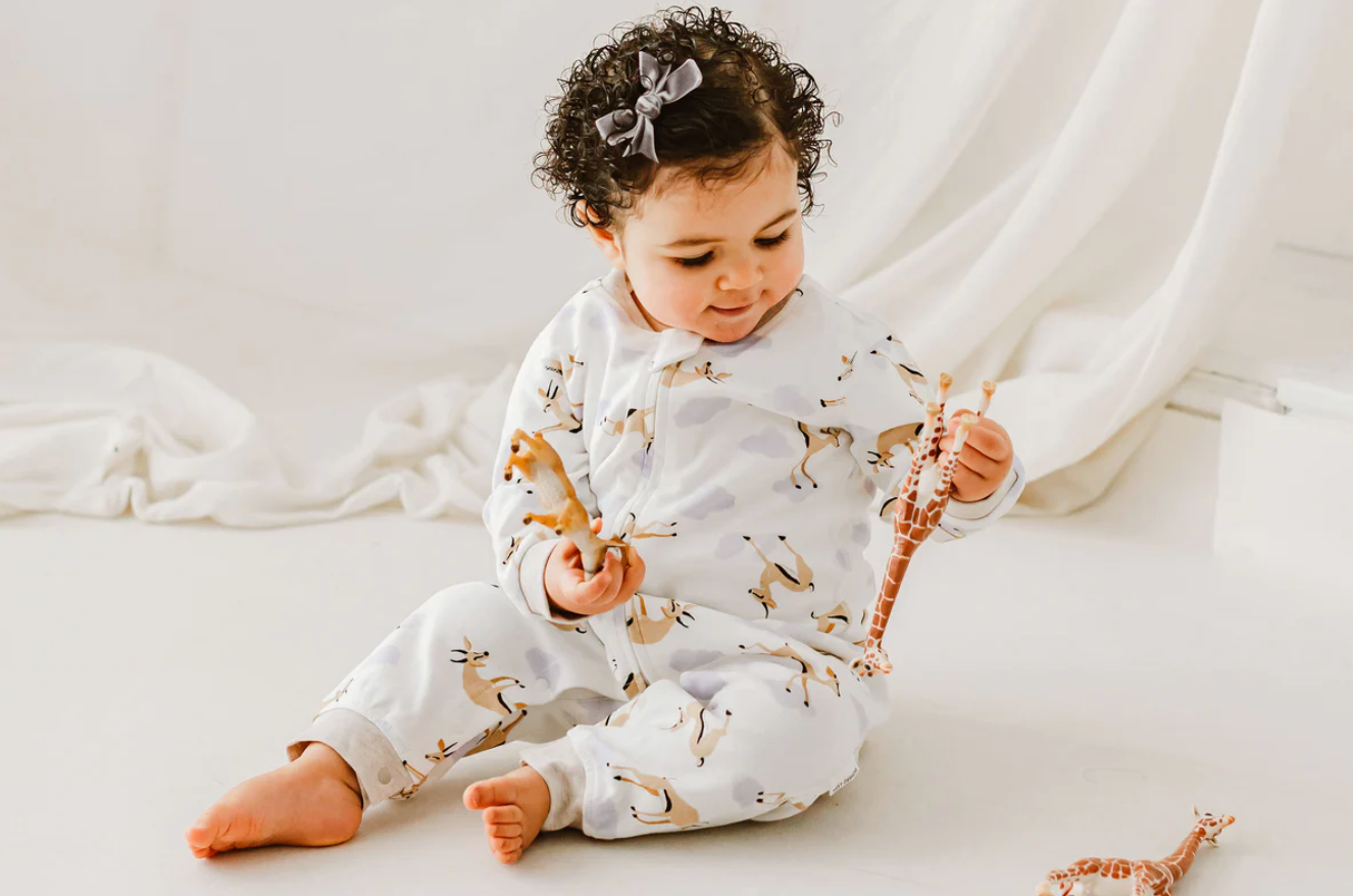 Long Sleeve Romper (Organic Cotton) - Gazelle Sky