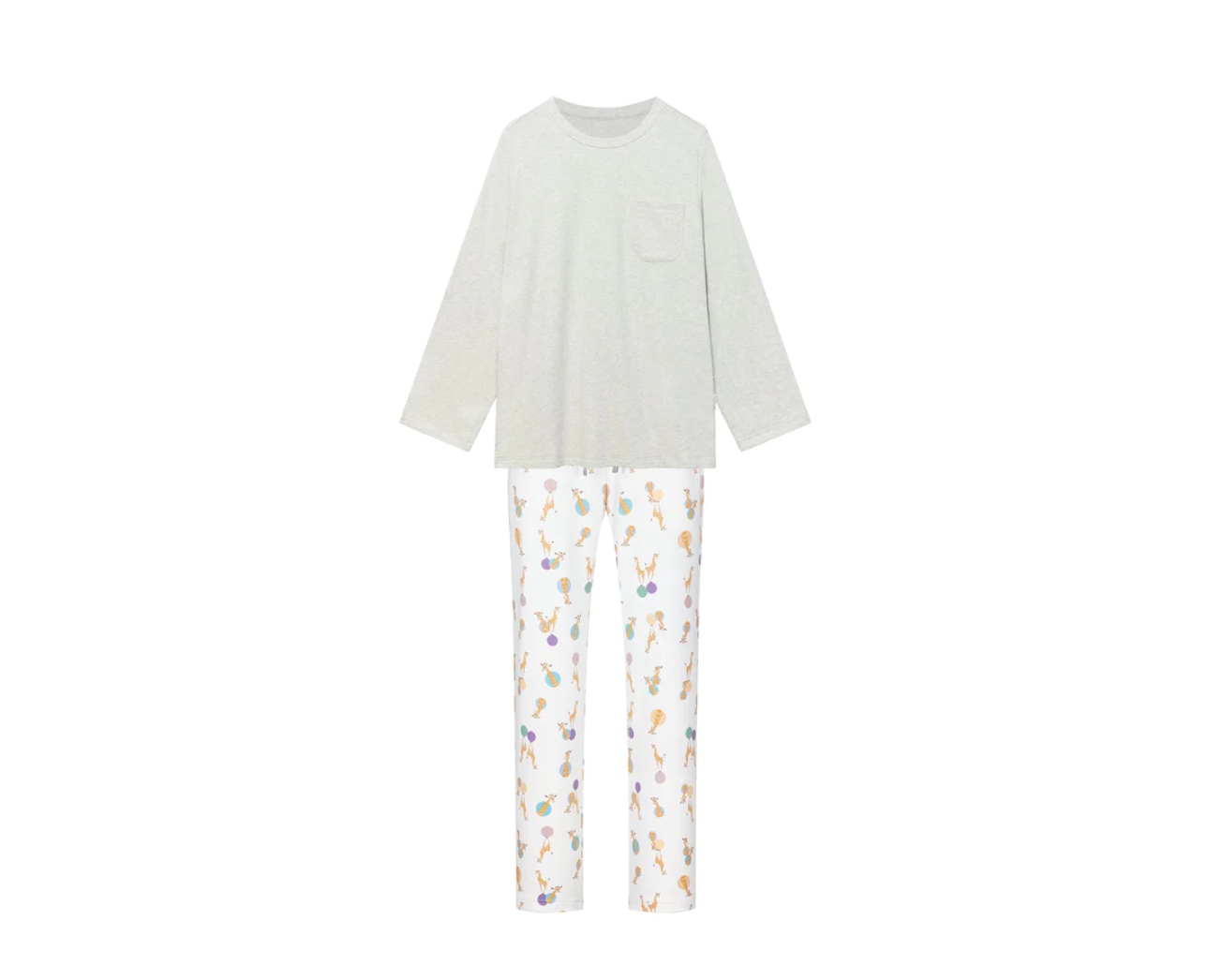 Women's Long Sleeve Pocket Tee PJ Set (Cotton) - Giraffe Shapes
