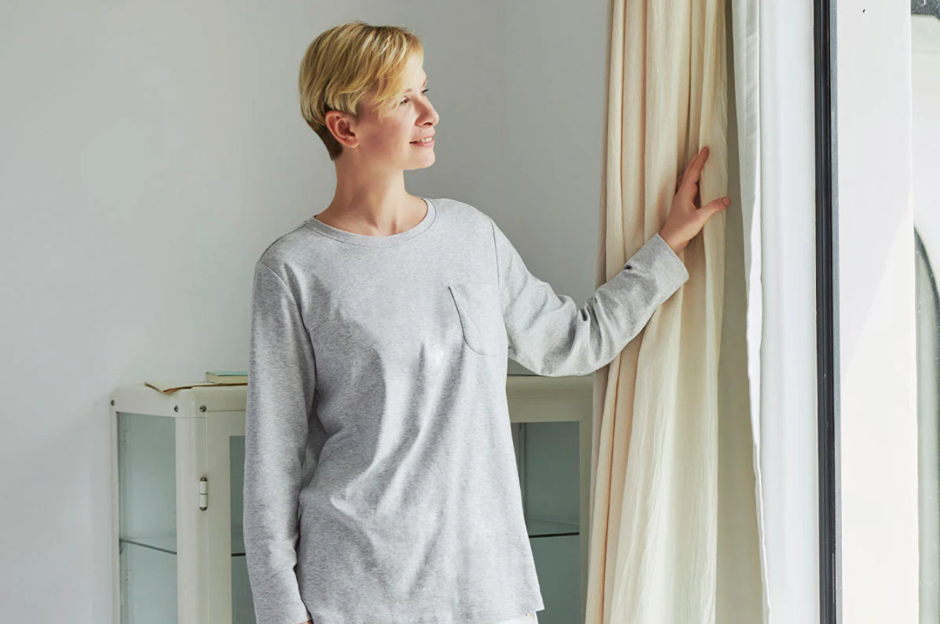Women's Long Sleeve Pocket Tee PJ Set (Cotton) - Giraffe Shapes