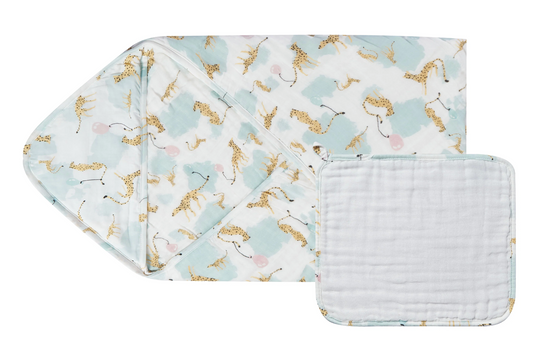 9-Layer Hooded Baby Bath Towel (Organic Cotton) - Cheetah Party