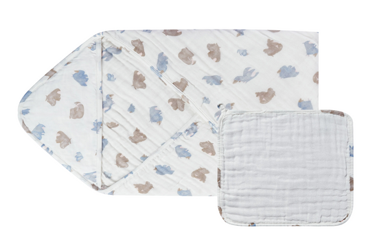 9-Layer Hooded Baby Bath Towel (Organic Cotton) - Rhino Hippo