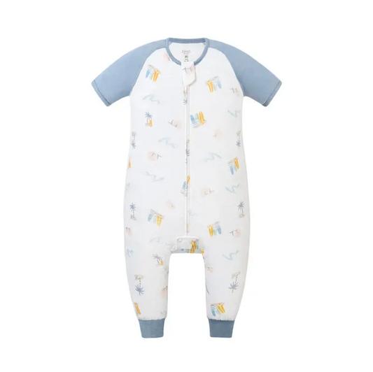 Bamboo Pima Raglan Short Sleeve Footed Sleep Bag 0.6 TOG Pastel Waves