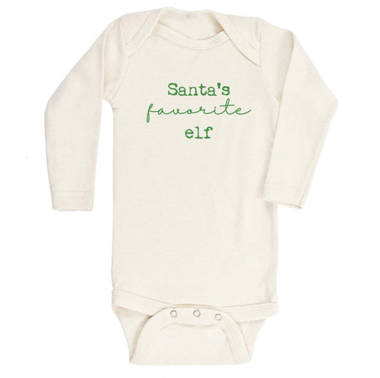 Long Sleeve Organic Bodysuit Santa's Favorite Elf Green