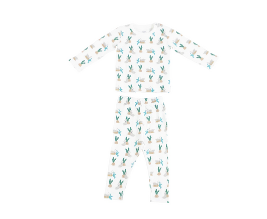 Organic Cotton Two-Piece PJ Set - Lazy Rabbits (12-18M Only)