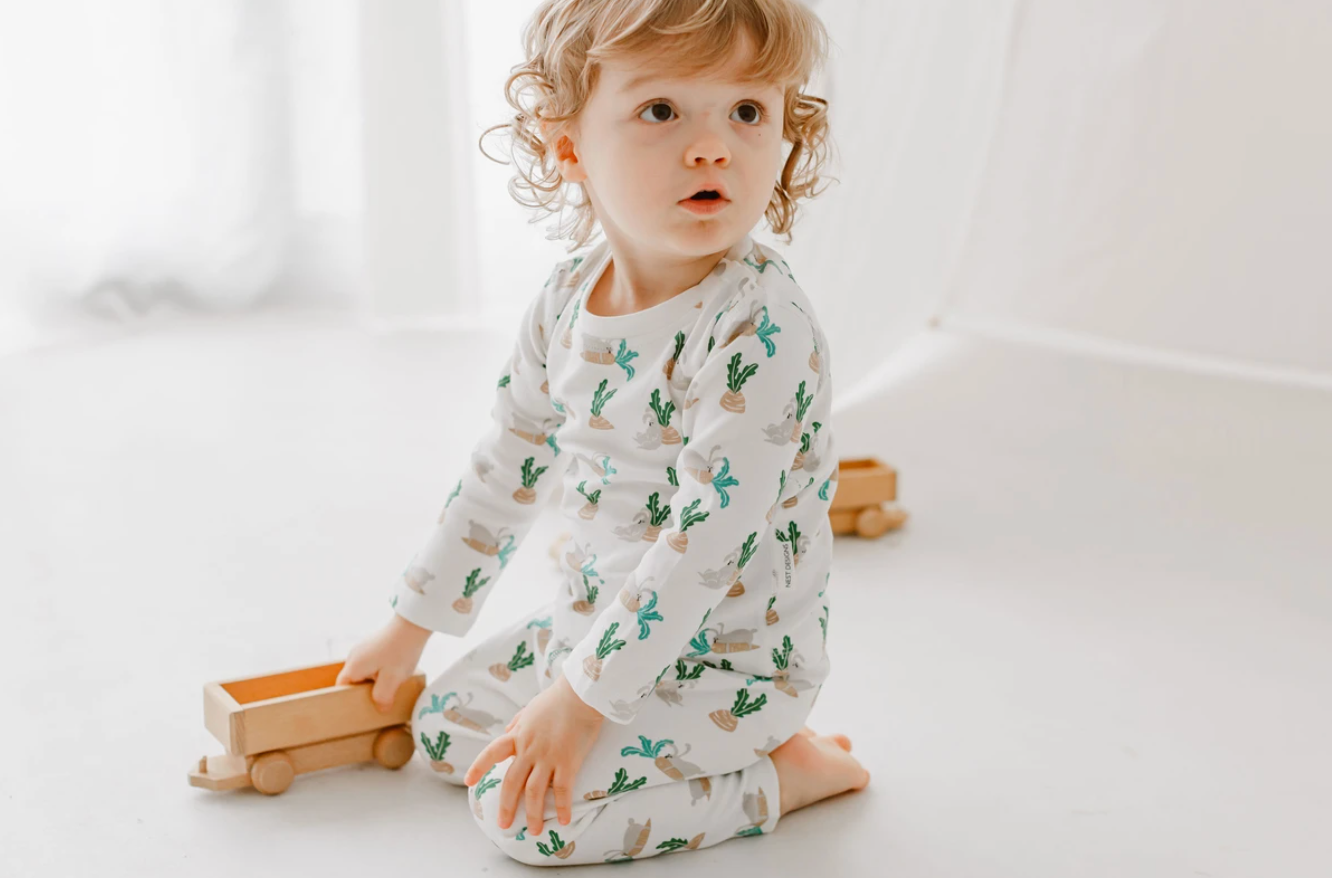 Organic Cotton Two-Piece PJ Set - Lazy Rabbits (12-18M Only)