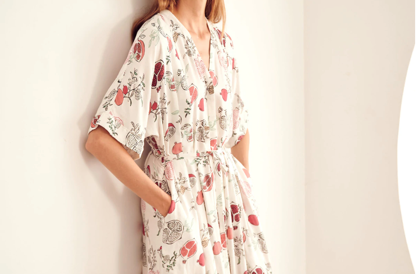 Women's Bamboo Silk Robe - Pompom