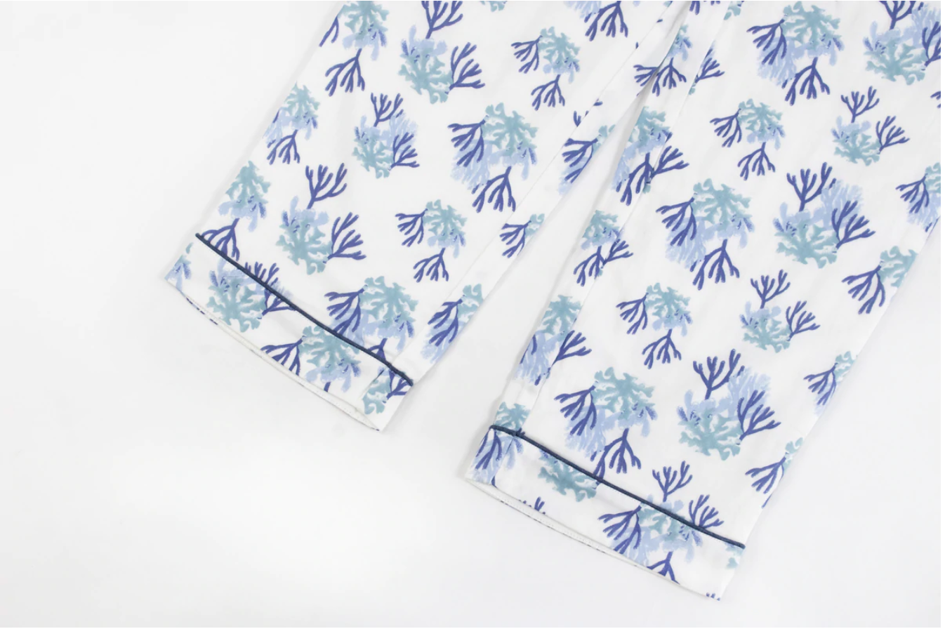 Women's Bamboo Long Sleeve Button-up PJ Set - Blue Reef