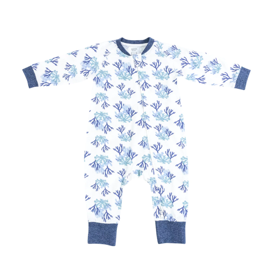 Bamboo Jersey One-Piece Zip Footless Sleeper - Blue Reef