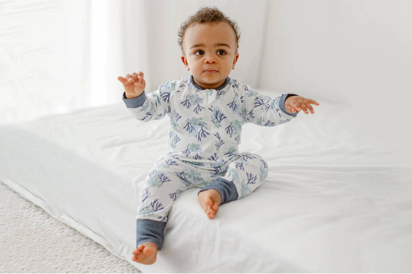 Bamboo Jersey One-Piece Zip Footless Sleeper - Blue Reef