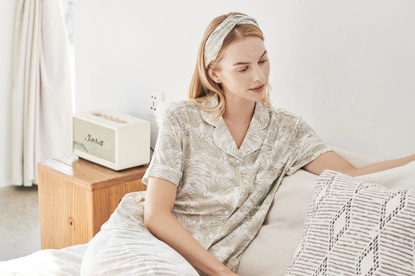 Women's Bamboo Jersey Short Sleeve Button-up PJ Set - Seagulls & Seagrass