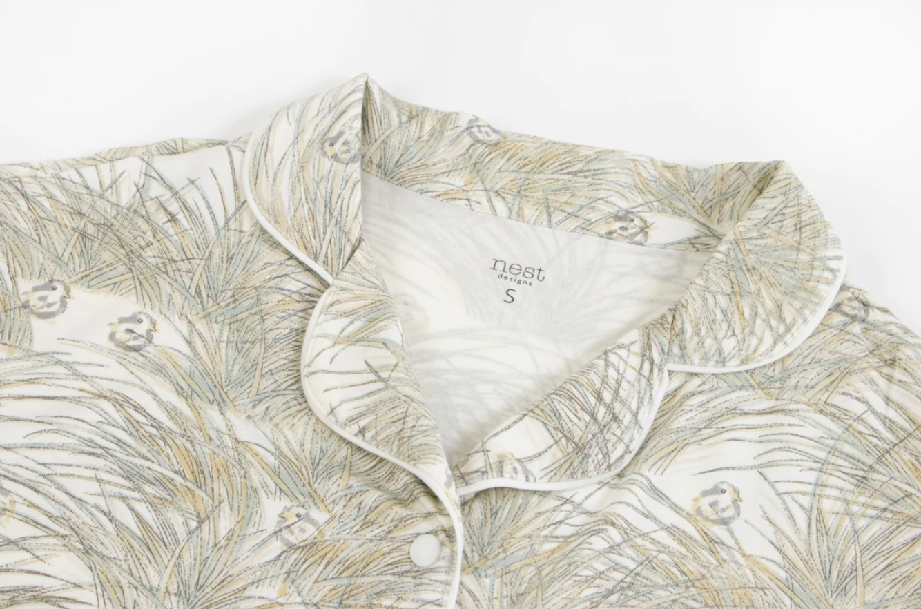 Women's Bamboo Jersey Short Sleeve Button-up PJ Set - Seagulls & Seagrass