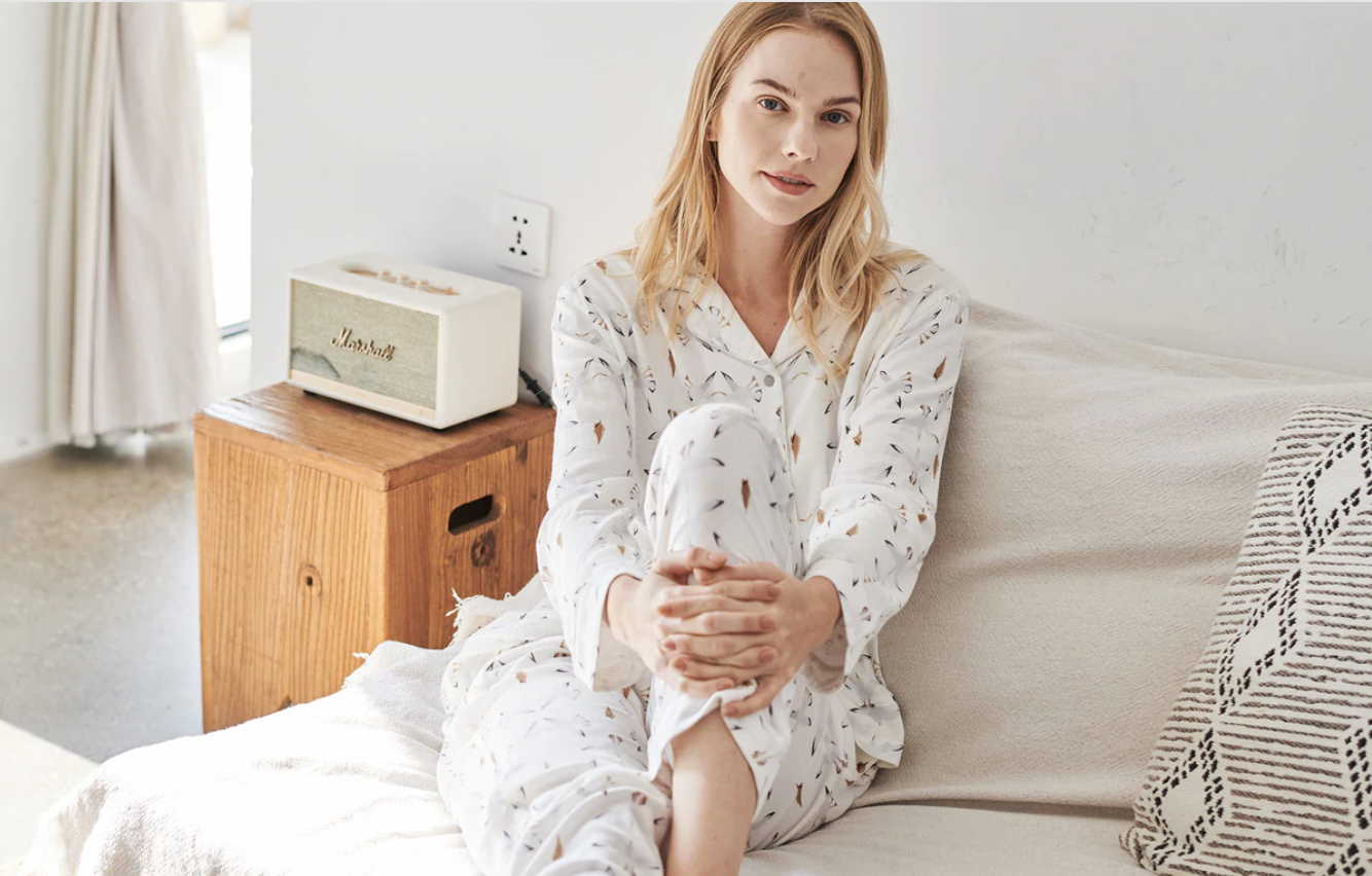 Women's Bamboo Pima Long Sleeve Button-up PJ Set - Seagulls & Seashells