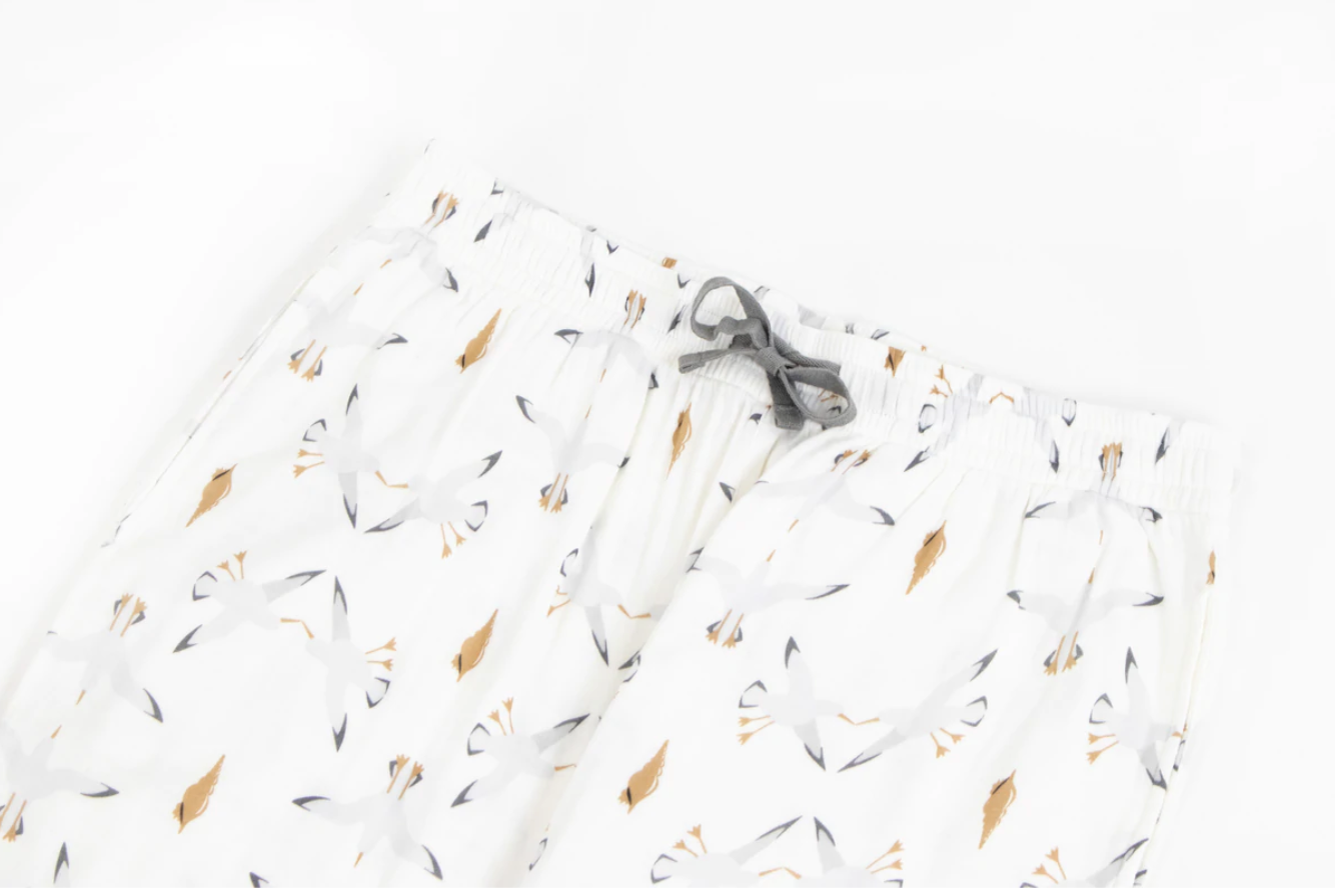 Women's Bamboo Pima Long Sleeve Button-up PJ Set - Seagulls & Seashells