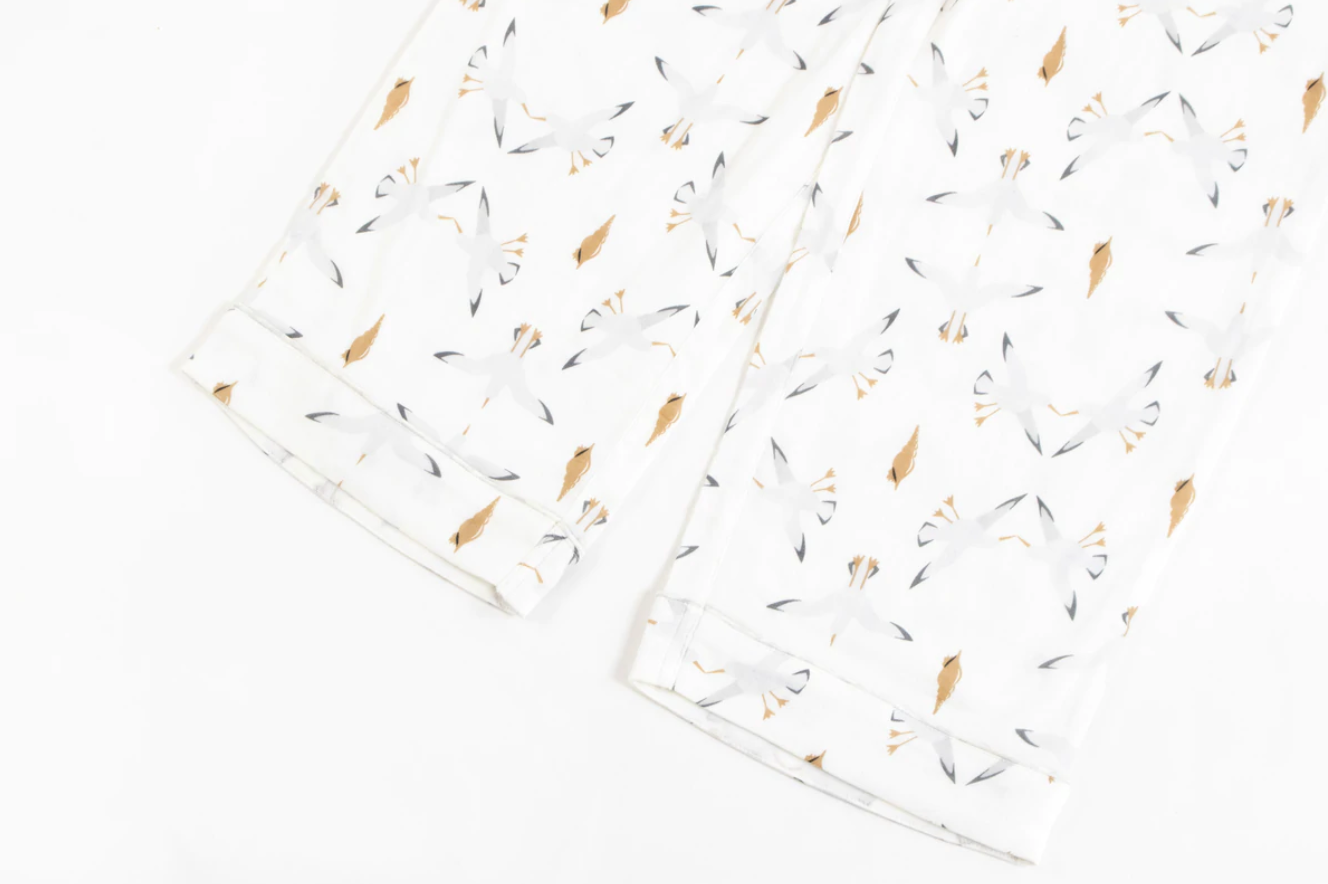 Women's Bamboo Pima Long Sleeve Button-up PJ Set - Seagulls & Seashells