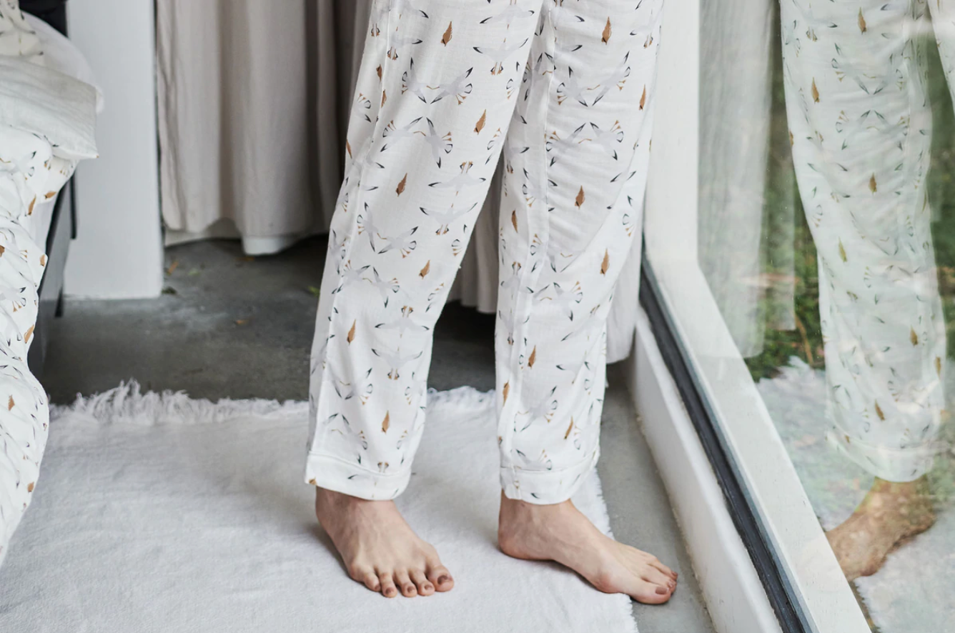 Women's Bamboo Pima Long Sleeve Button-up PJ Set - Seagulls & Seashells