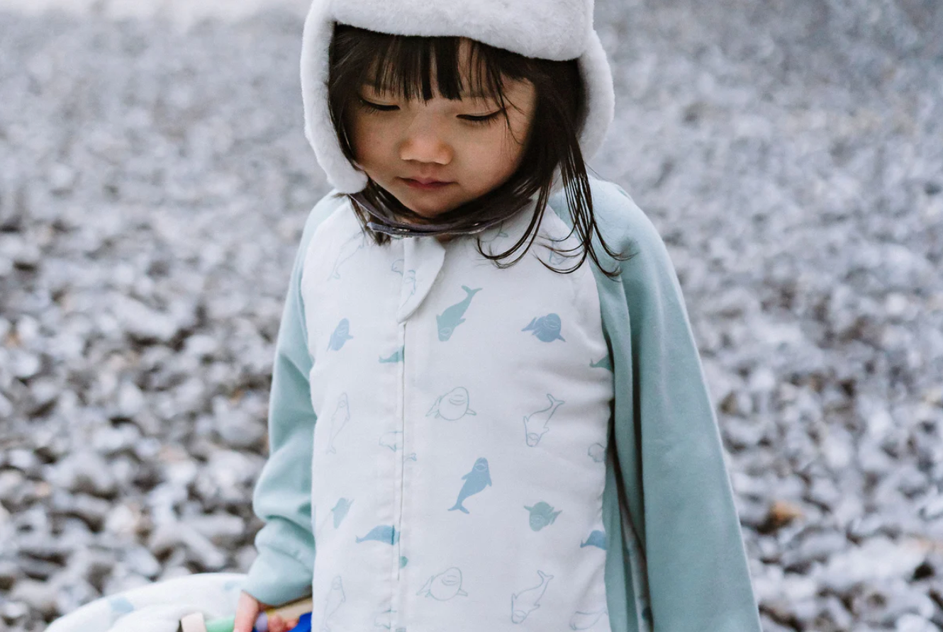 Raglan Bamboo Long Sleeve Footed Sleep Bag 2.5 TOG - Baby Beluga