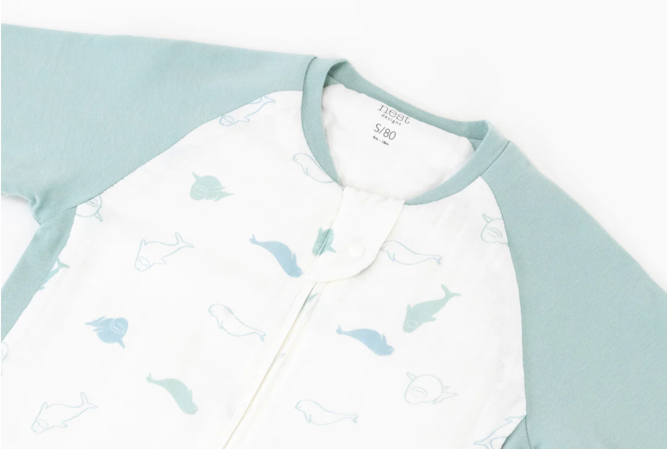 Raglan Bamboo Long Sleeve Footed Sleep Bag 2.5 TOG - Baby Beluga
