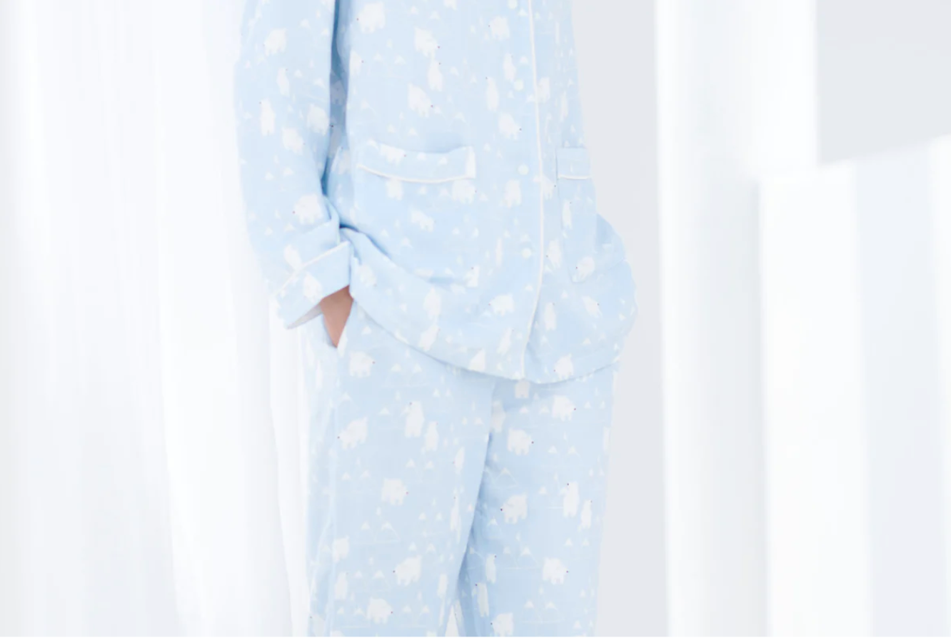 Women's Bamboo Long sleeve Button-up PJ Set - Snowy Peaks