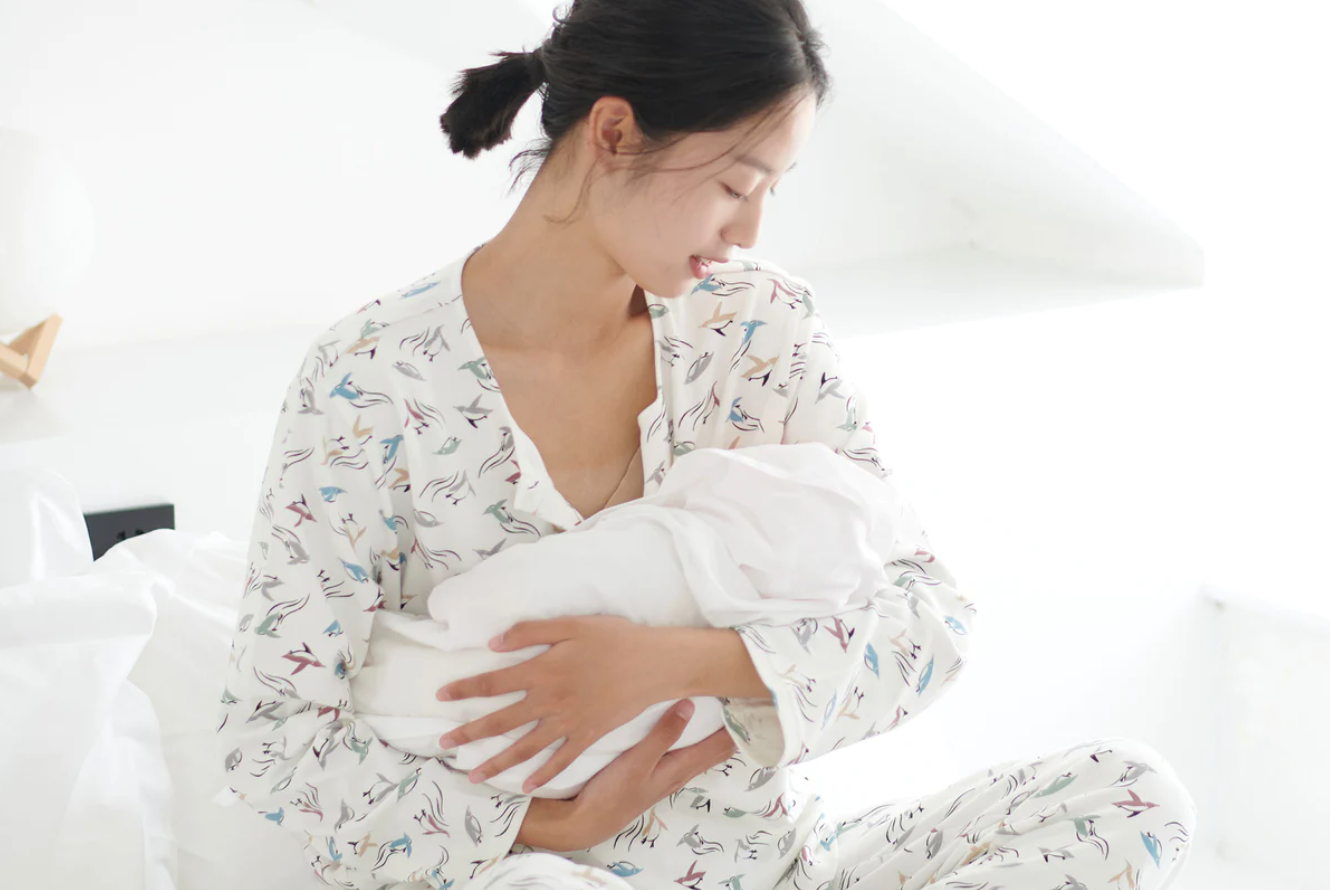 Women's Organic Cotton Long Sleeve Nursing PJ Set - Rainbow Swim