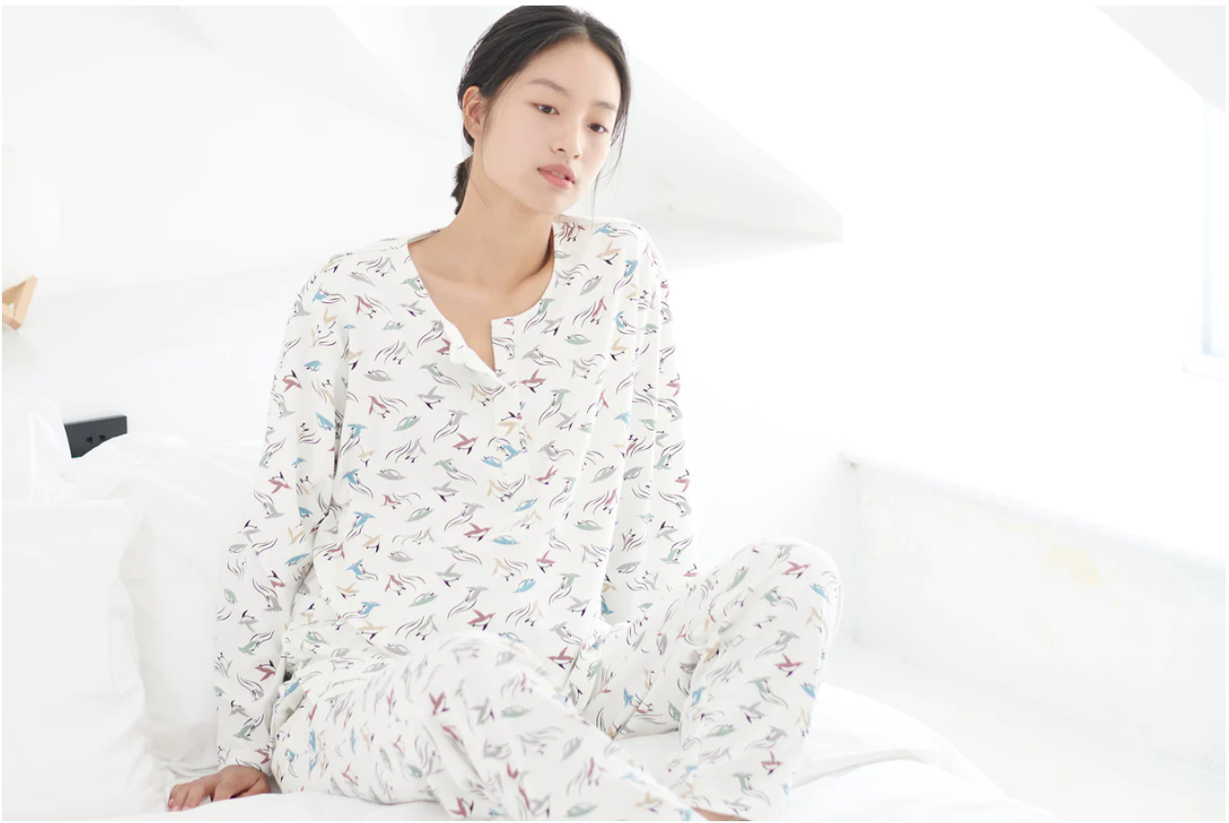 Women's Organic Cotton Long Sleeve Nursing PJ Set - Rainbow Swim
