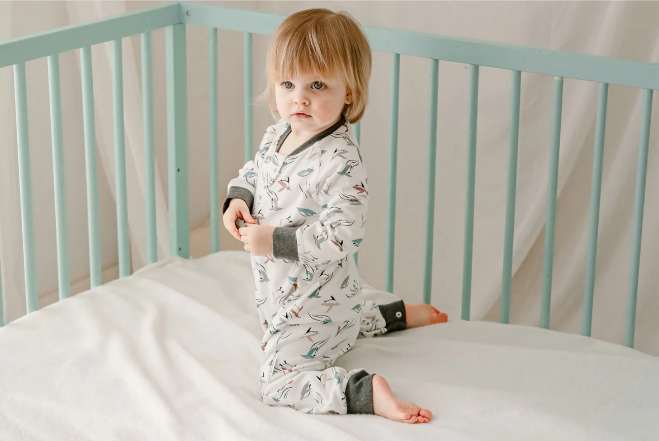 Organic Cotton Long Sleeve Footed Sleep Bag 1.0 TOG - Rainbow Swim
