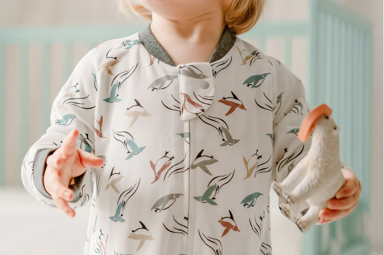 Organic Cotton Long Sleeve Footed Sleep Bag 1.0 TOG - Rainbow Swim