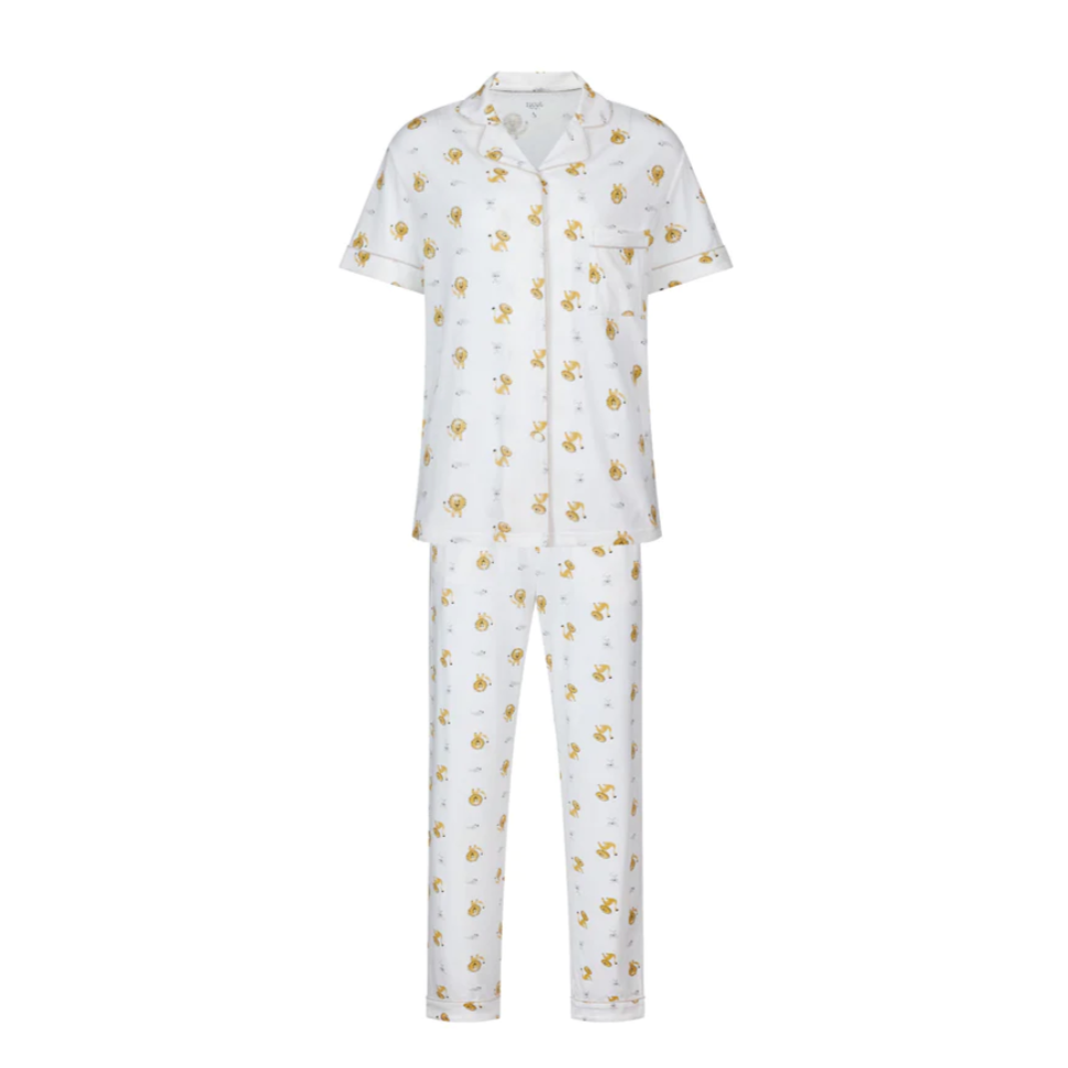 Women's Bamboo Jersey Short Sleeve Button-up PJ Set - The Lion & The Mouse