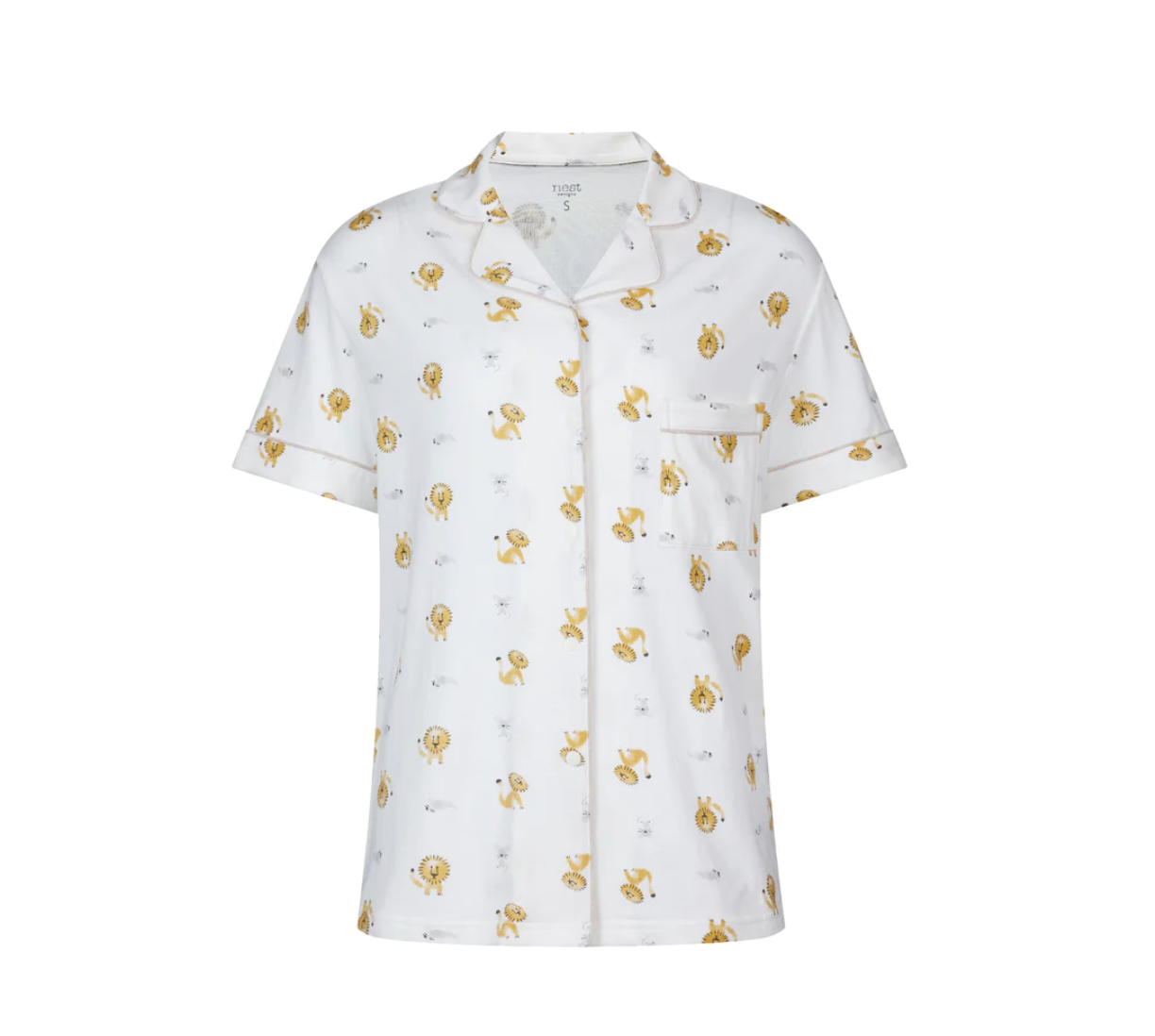 Women's Bamboo Jersey Short Sleeve Button-up PJ Set - The Lion & The Mouse