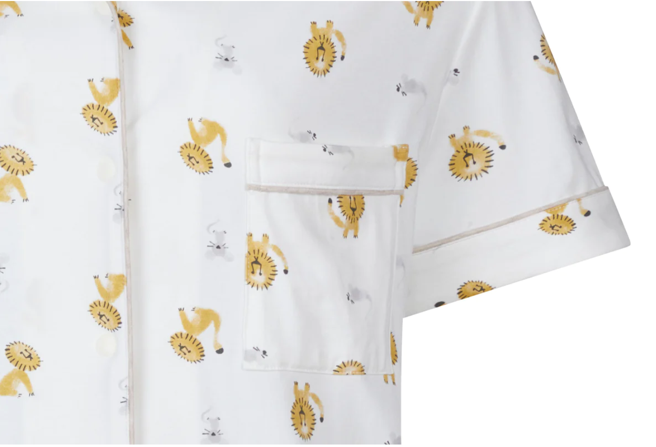 Women's Bamboo Jersey Short Sleeve Button-up PJ Set - The Lion & The Mouse