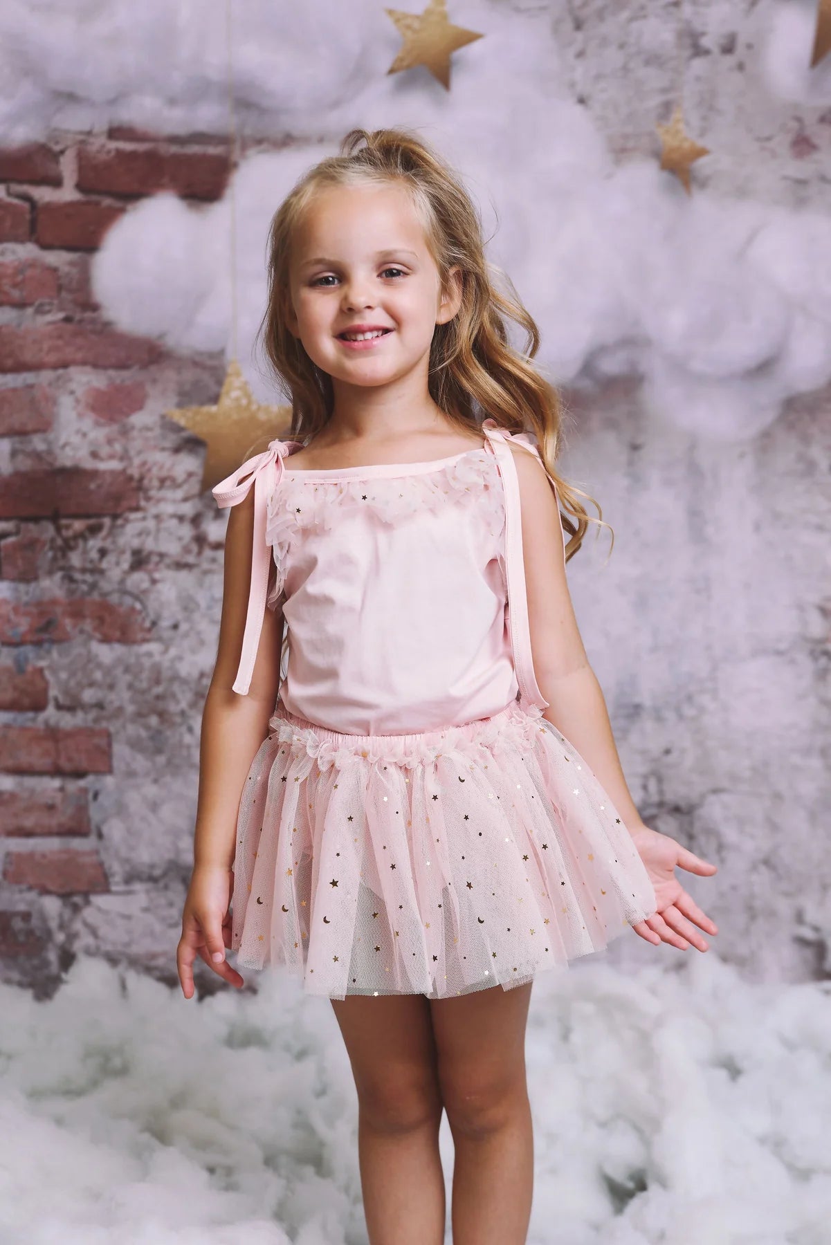 DOLLY® COTTON TOP WITH STARS & MOON ⭐️ 🌙 TULLE BALLET PINK