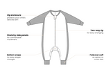Raglan Long Sleeve Footed Sleep Bag 2.5 TOG (Bamboo) - Gazelle Sky