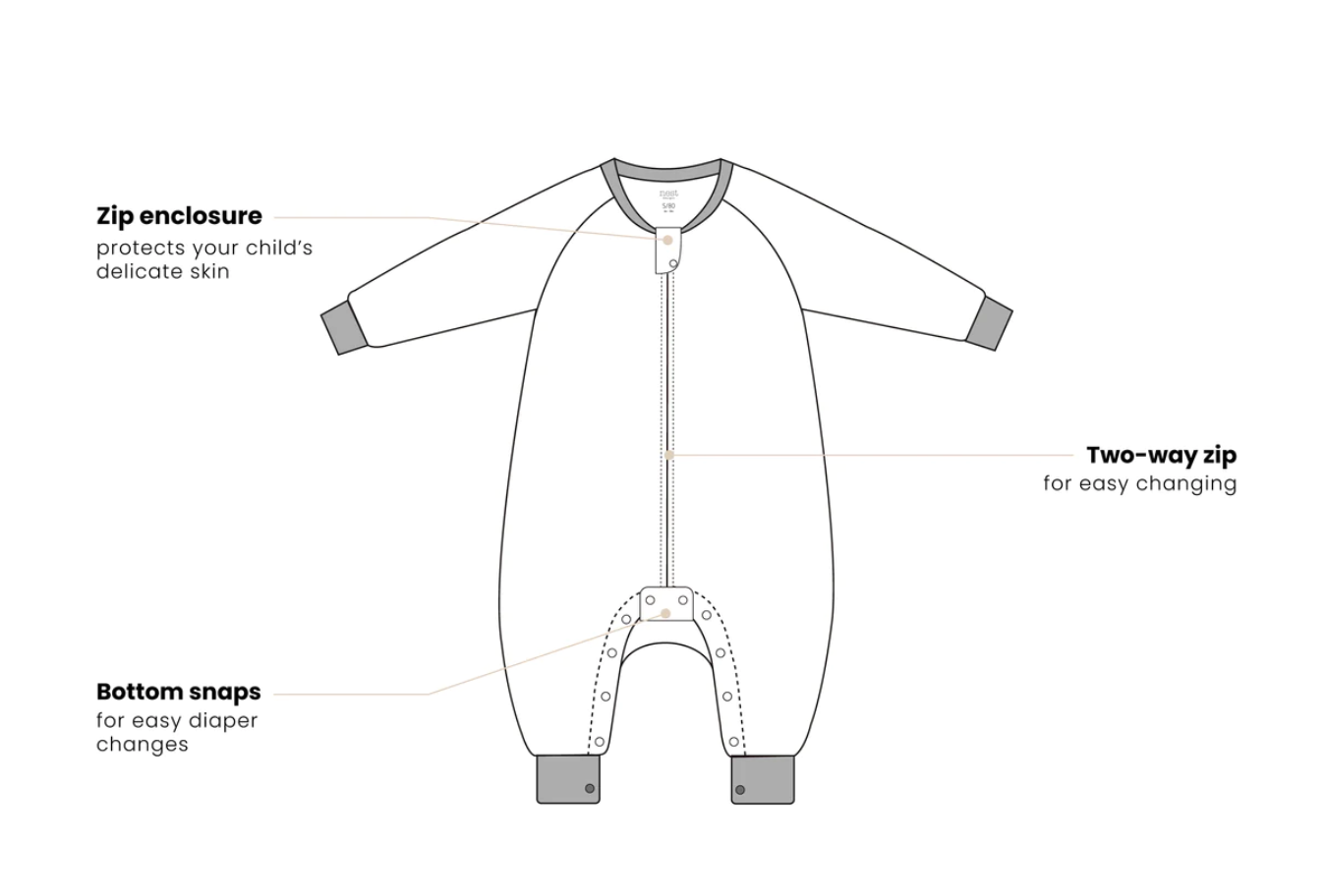 Long Sleeve Footed Sleep Bag 1.0 TOG (Organic Cotton) - Gazelle Sky