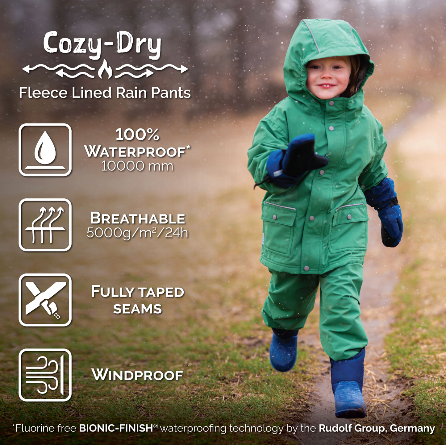 Kids Fleece Lined (Cozy-Dry) Rain Pants | Dreamscape