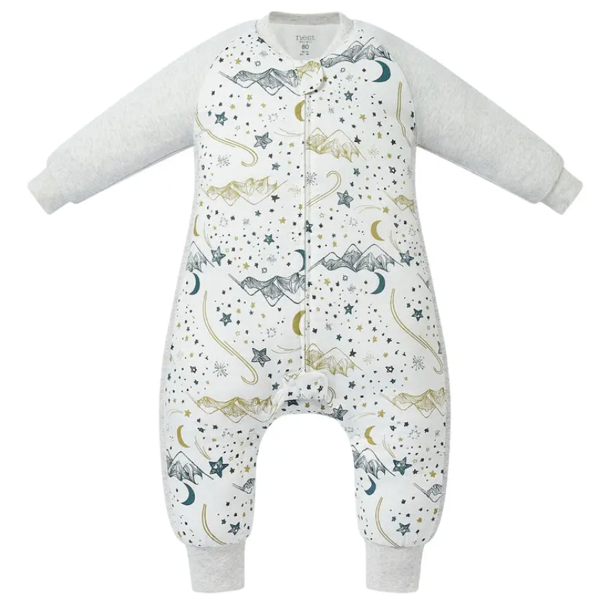 Bamboo Muslin Raglan Long Sleeve Footed Sleep Bag 2.5 TOG Stars White