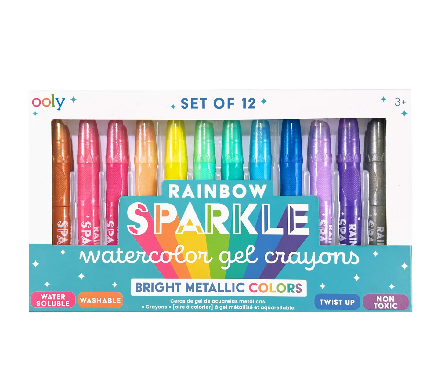 Rainbow Sparkle Metallic Watercolor Gel Crayons - Set of 12